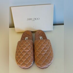 Jimmy Choo Aliette Embellished Satin Slippers in Blush color, Size 6.5